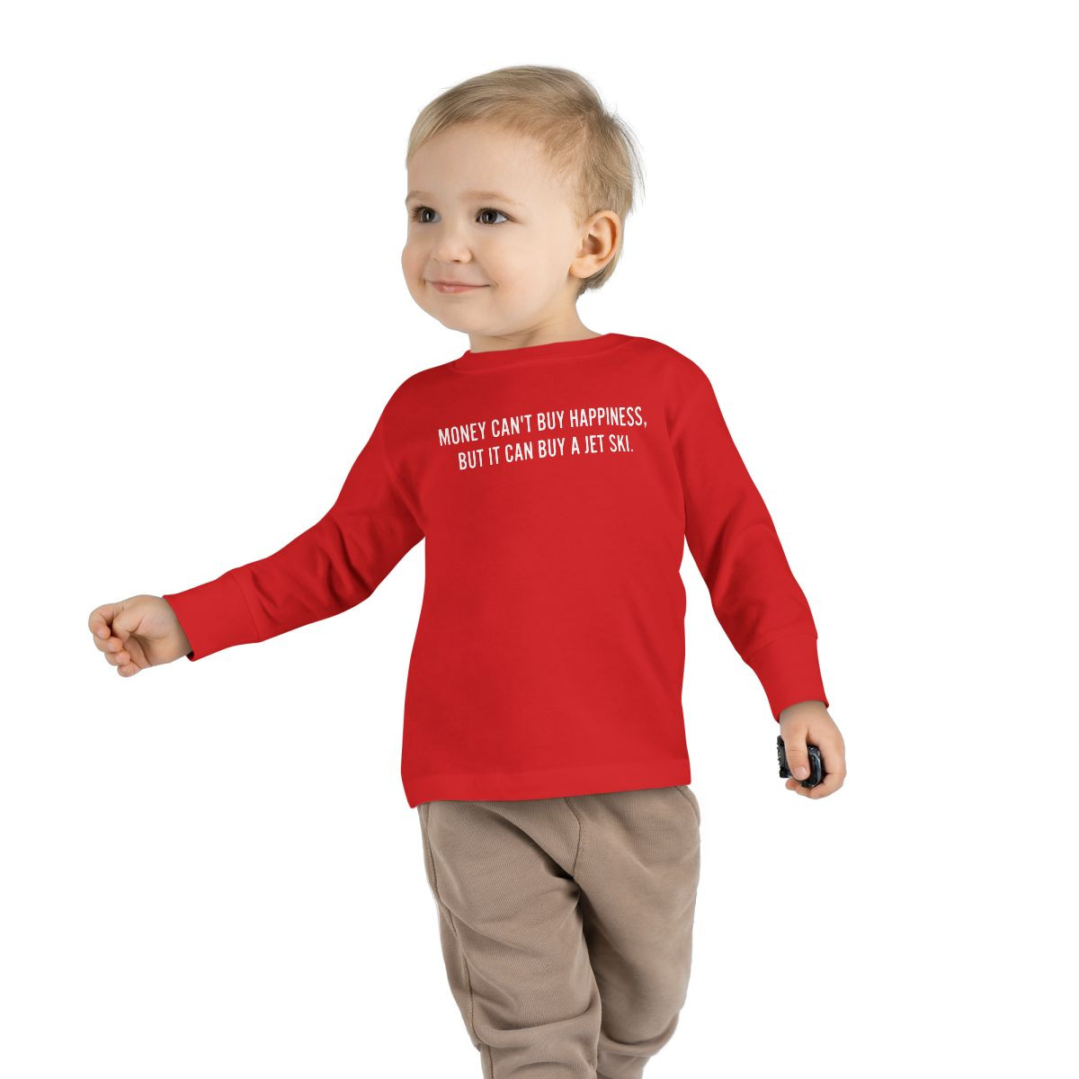 Toddler Long Sleeve Tee — "Money Can't Buy Happiness, But It Can Buy a Jet Ski" Funny Kids Shirt