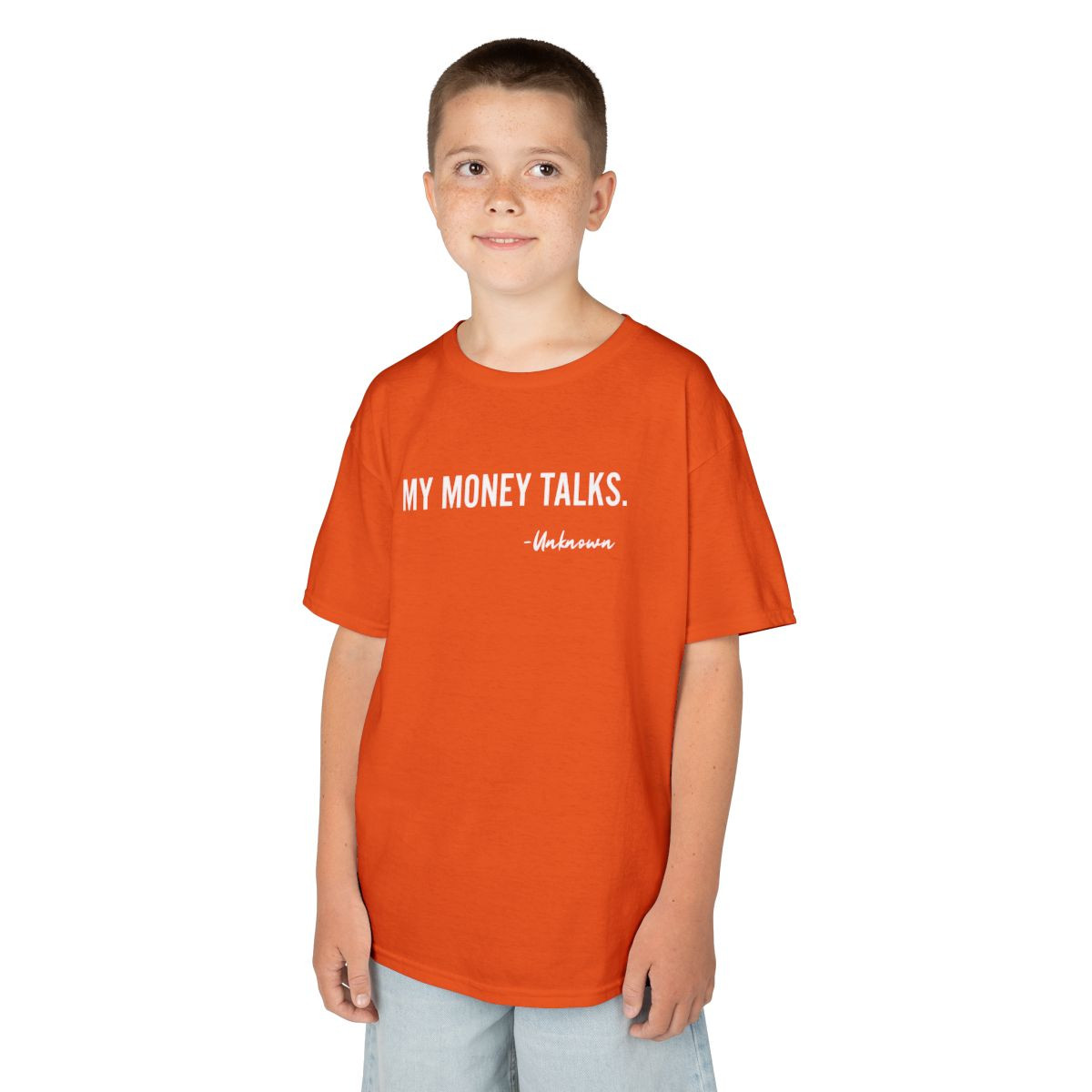 Kids Tee — "My Money Talks" Motivational Money Quote T Shirt