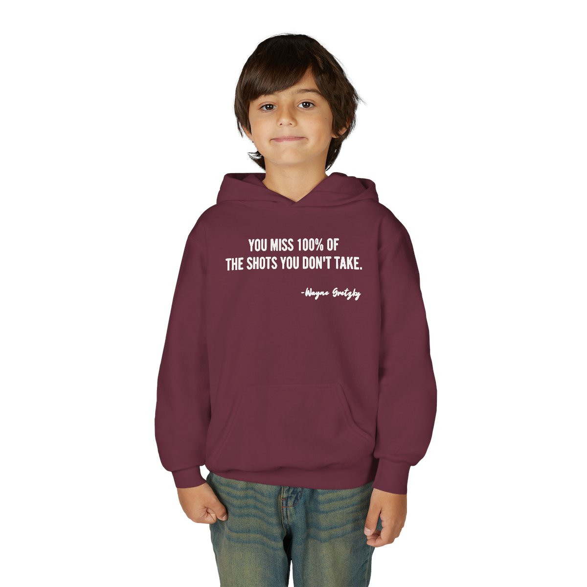 Youth Hoodie — Motivational Quote “You Miss 100% of the Shots You Don’t Take”